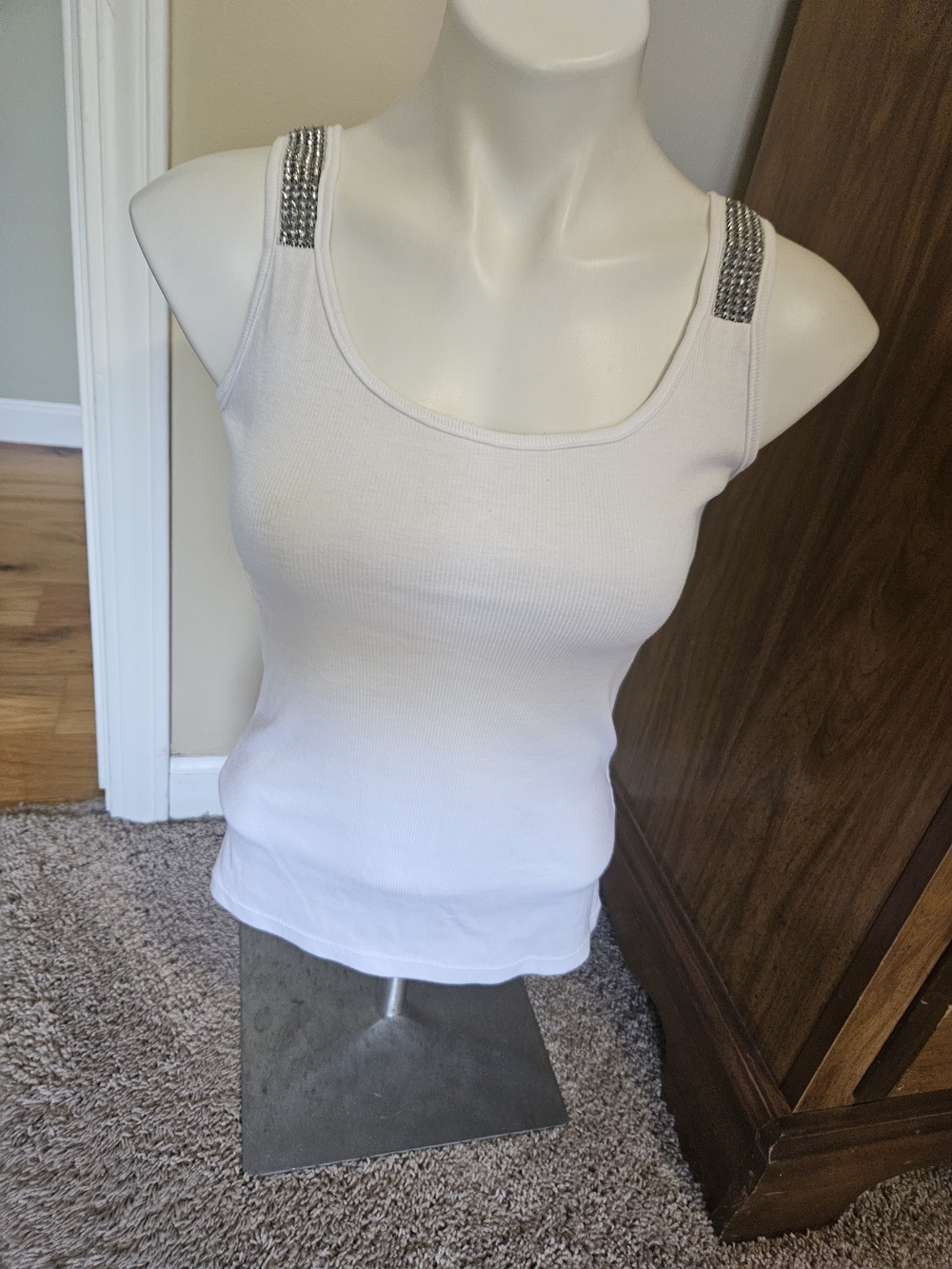 Lipstick Boutique White Tank Top with Jeweled Straps